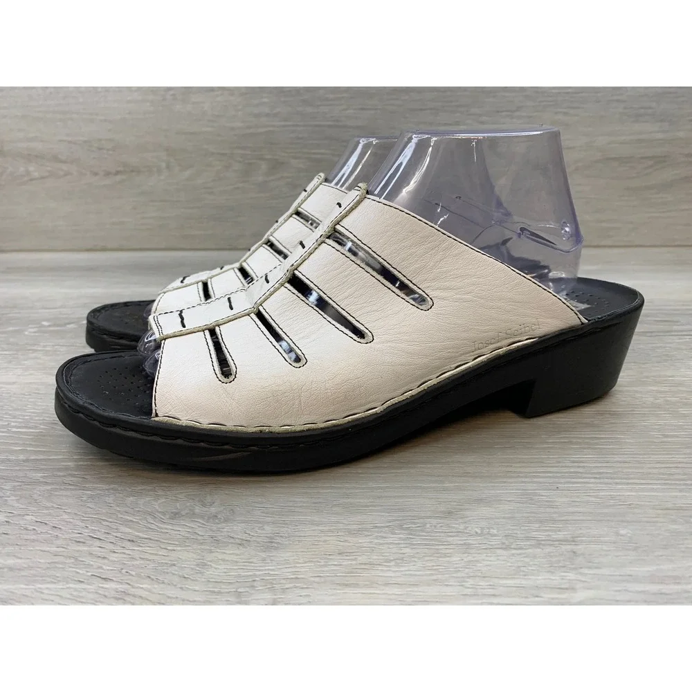 Josef Seibel Women's White Leather Caged Slide Sandals Comfort 10 Shoes